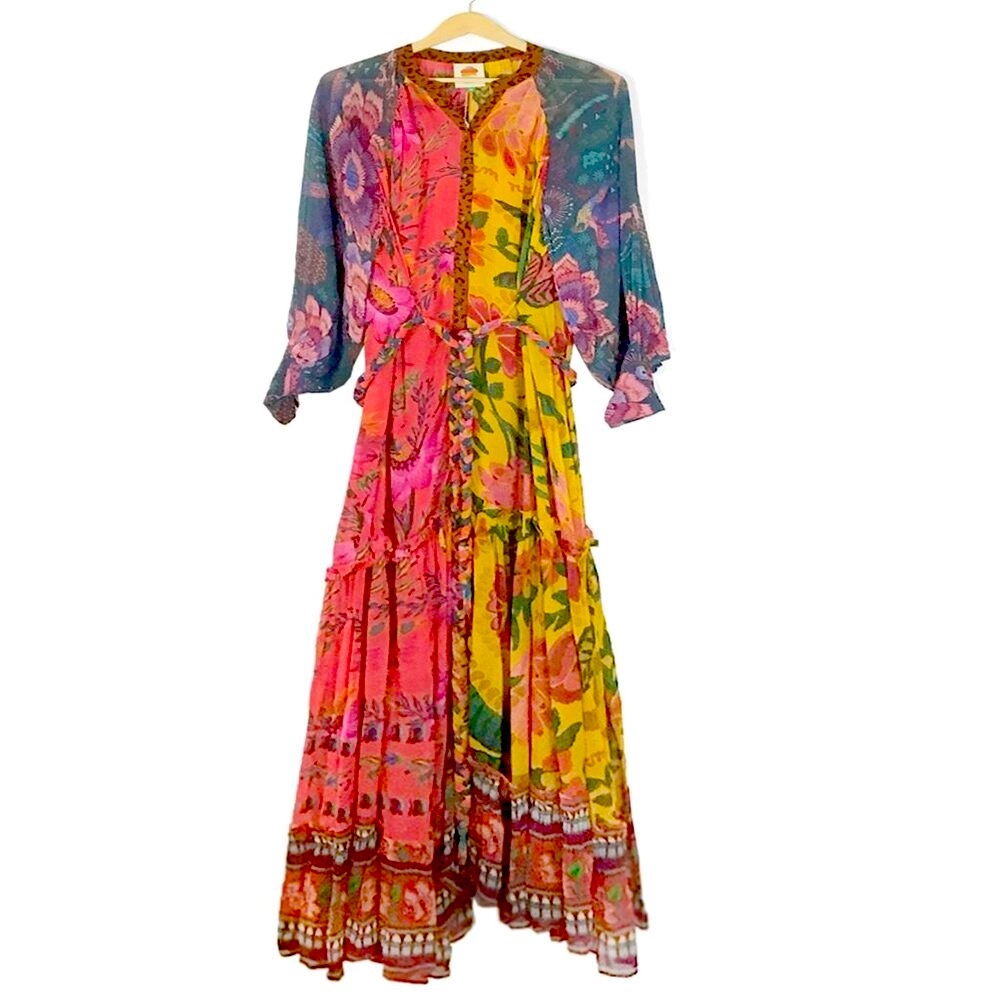 FARM RIO Mixed Prints Button Down Maxi Dress In Mix Print - Picture 3 of 16